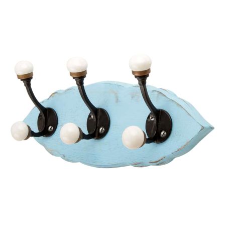 Turquoise Black Double Loop Ceramic Iron Wooden Hooks